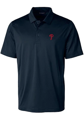 Cutter and Buck Philadelphia Phillies Mens Navy Blue Prospect Textured Short Sleeve Polo