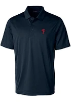 Cutter and Buck Philadelphia Phillies Mens Navy Blue Prospect Textured Short Sleeve Polo