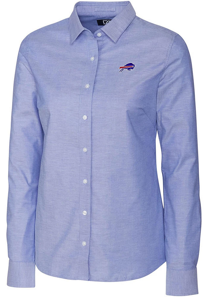 Cutter and Buck Buffalo Bills Womens Stretch Oxford Long Sleeve Blue Dress Shirt