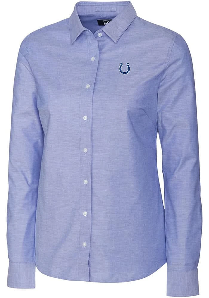 Cutter and Buck Indianapolis Colts Womens Stretch Oxford Long Sleeve Blue Dress Shirt