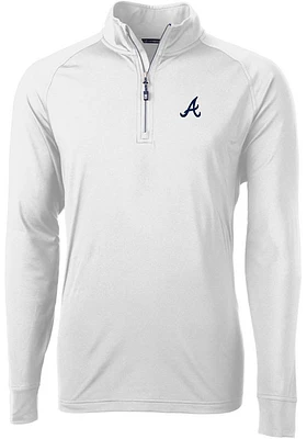 Cutter and Buck Atlanta Braves Mens White Adapt Eco Knit Long Sleeve Qtr Zip Pullover