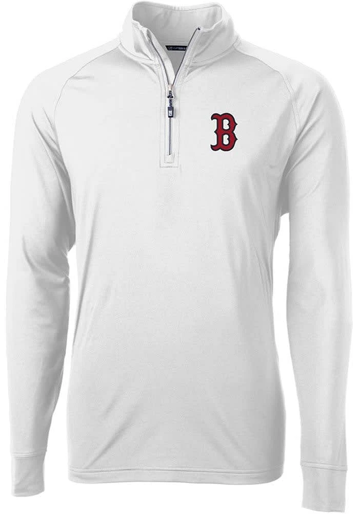 Cutter and Buck Boston Red Sox Mens Adapt Eco Knit Long Sleeve Qtr Zip Pullover
