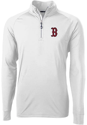 Cutter and Buck Boston Red Sox Mens Adapt Eco Knit Long Sleeve Qtr Zip Pullover