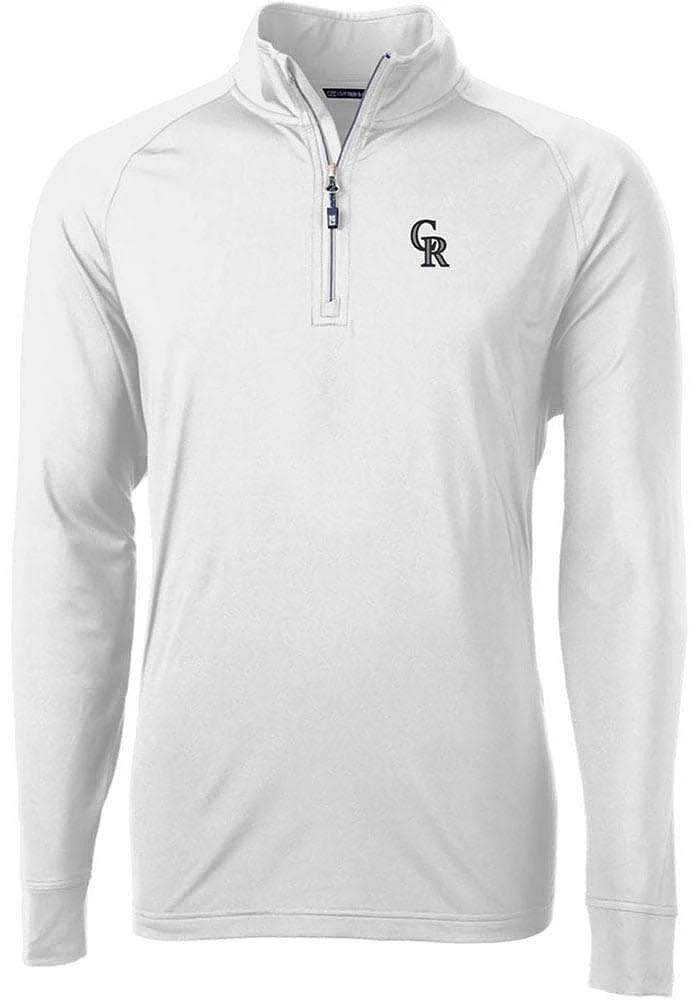 Cutter and Buck Colorado Rockies Mens White Adapt Eco Knit Long Sleeve Qtr Zip Pullover