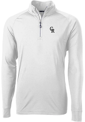 Cutter and Buck Colorado Rockies Mens White Adapt Eco Knit Long Sleeve Qtr Zip Pullover