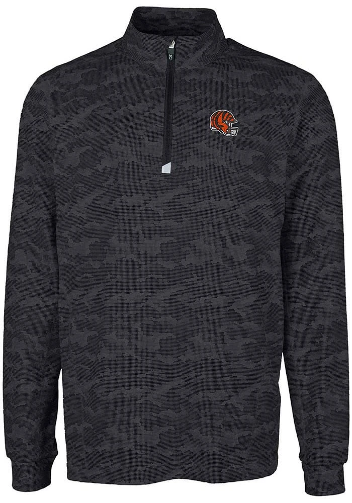 Cutter and Buck Cincinnati Bengals Mens Black Helmet Traverse Camo Big Tall 1/4 Zip Pullover