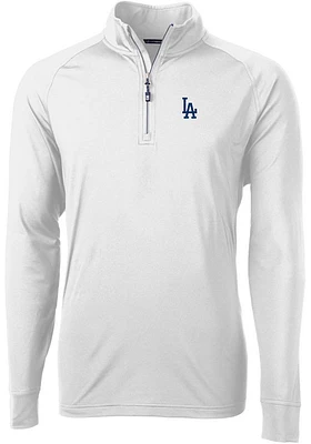 Cutter and Buck Los Angeles Dodgers Mens White Adapt Eco Knit Long Sleeve Qtr Zip Pullover