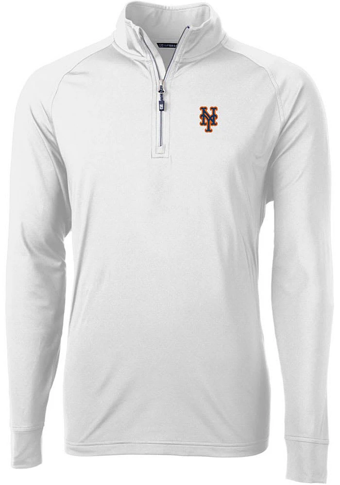 Cutter and Buck New York Mets Mens Adapt Eco Knit Long Sleeve Qtr Zip Pullover