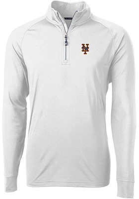 Cutter and Buck New York Mets Mens Adapt Eco Knit Long Sleeve Qtr Zip Pullover