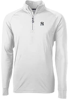 Cutter and Buck New York Yankees Mens White Adapt Eco Knit Long Sleeve Qtr Zip Pullover