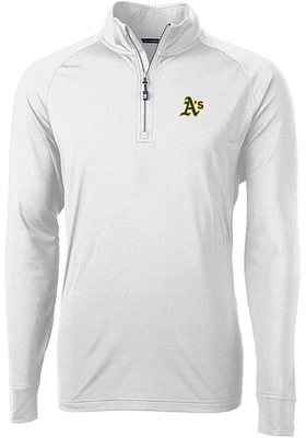 Cutter and Buck Oakland Athletics Mens White Adapt Eco Knit Long Sleeve Qtr Zip Pullover
