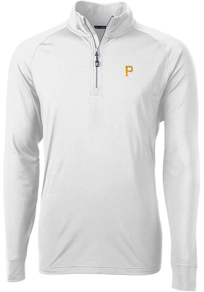 Cutter and Buck Pittsburgh Pirates Mens White Adapt Eco Knit Long Sleeve Qtr Zip Pullover