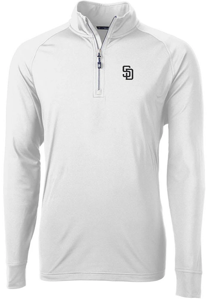 Cutter and Buck San Diego Padres Mens White Adapt Eco Knit Long Sleeve Qtr Zip Pullover