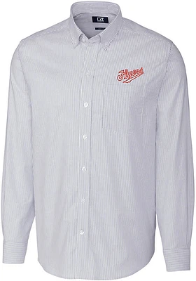 Cutter and Buck Dayton Flyers Mens Light Blue Vault Stretch Oxford Stripe Big Tall Dress Shi..