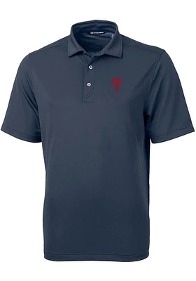 Cutter and Buck Philadelphia Phillies Mens Navy Blue Virtue Eco Pique Short Sleeve Polo