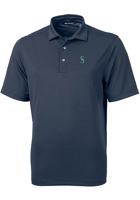 Cutter and Buck Seattle Mariners Mens Navy Blue Virtue Eco Pique Short Sleeve Polo