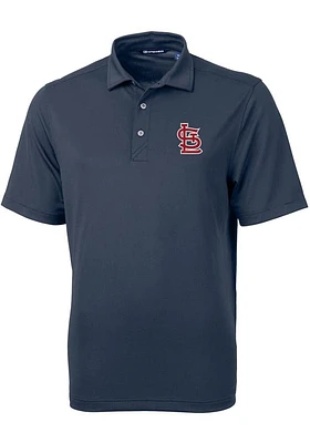 Cutter and Buck St Louis Cardinals Mens Navy Blue STL Logo Virtue Eco Pique Short Sleeve Polo