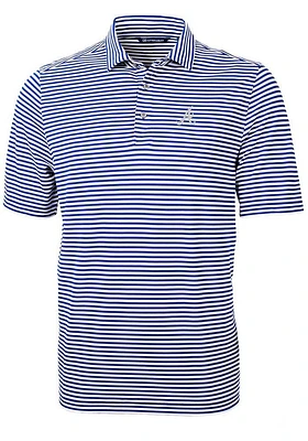 Cutter and Buck Atlanta Braves Mens Blue Virtue Eco Pique Stripe Short Sleeve Polo