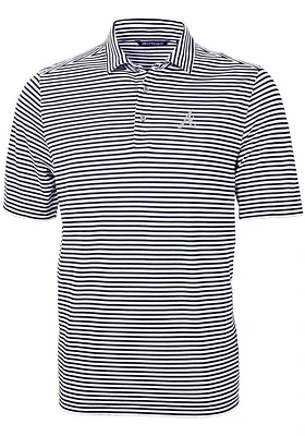 Cutter and Buck Atlanta Braves Mens Navy Blue Virtue Eco Pique Stripe Short Sleeve Polo