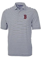 Cutter and Buck Boston Red Sox Mens Navy Blue Virtue Eco Pique Stripe Short Sleeve Polo