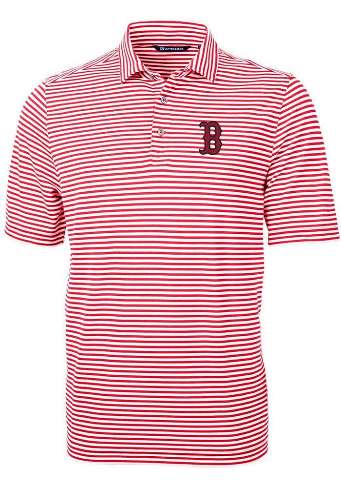 Cutter and Buck Boston Red Sox Mens Virtue Eco Pique Stripe Short Sleeve Polo