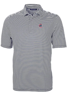 Cutter and Buck Chicago Cubs Mens Navy Blue Virtue Eco Pique Stripe Short Sleeve Polo