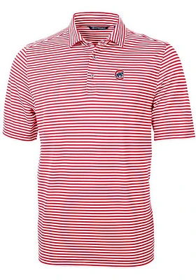 Cutter and Buck Chicago Cubs Mens Red Virtue Eco Pique Stripe Short Sleeve Polo