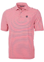 Cutter and Buck Chicago Cubs Mens Red Virtue Eco Pique Stripe Short Sleeve Polo