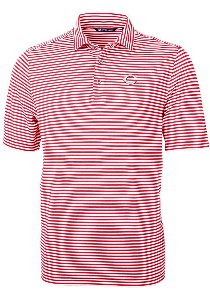 Cutter and Buck Cincinnati Reds Mens Virtue Eco Pique Stripe Short Sleeve Polo