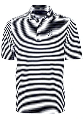 Cutter and Buck Detroit Tigers Mens Navy Blue Virtue Eco Pique Stripe Short Sleeve Polo