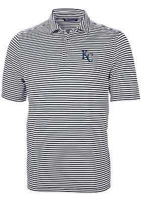 Cutter and Buck Kansas City Royals Mens Navy Blue Virtue Eco Pique Stripe Short Sleeve Polo