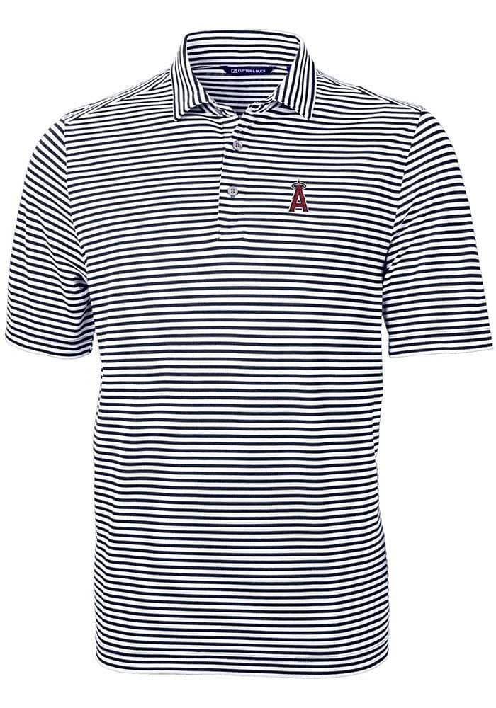 Cutter and Buck Los Angeles Angels Mens Navy Blue Virtue Eco Pique Stripe Short Sleeve Polo