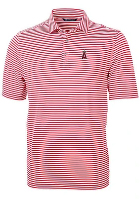 Cutter and Buck Los Angeles Angels Mens Red Virtue Eco Pique Stripe Short Sleeve Polo