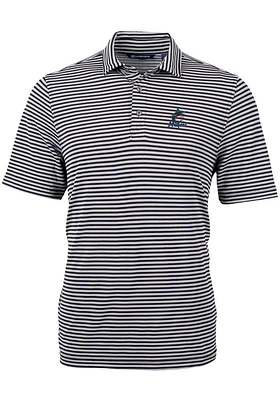 Cutter and Buck Miami Marlins Mens Black Virtue Eco Pique Stripe Short Sleeve Polo