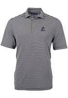 Cutter and Buck Miami Marlins Mens Black Virtue Eco Pique Stripe Short Sleeve Polo
