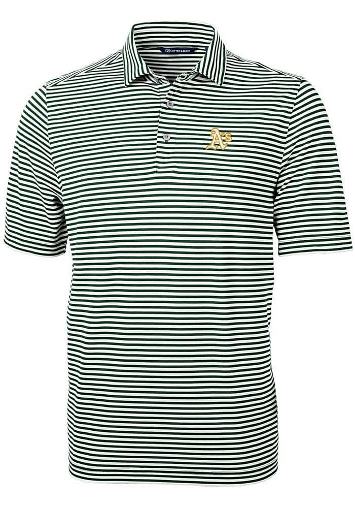 Cutter and Buck Oakland Athletics Mens Virtue Eco Pique Stripe Short Sleeve Polo