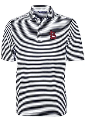 Cutter and Buck St Louis Cardinals Mens Navy Blue STL Logo Virtue Eco Pique Stripe Short Sleeve Po..