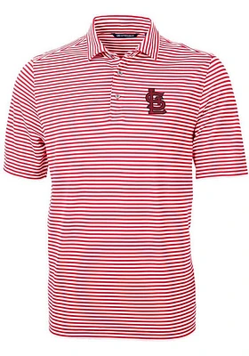 Cutter and Buck St Louis Cardinals Mens Red STL Logo Virtue Eco Pique Stripe Short Sleeve Polo