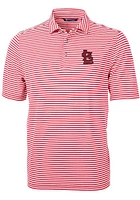 Cutter and Buck St Louis Cardinals Mens Red STL Logo Virtue Eco Pique Stripe Short Sleeve Polo