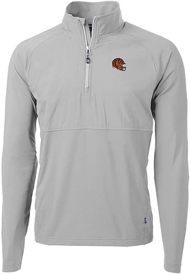 Cutter and Buck Cincinnati Bengals Mens Grey Helmet Adapt Eco Hybrid Long Sleeve 1/4 Zip Pullove..