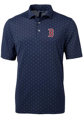 Cutter and Buck Boston Red Sox Mens Navy Blue Virtue Eco Pique Tile Short Sleeve Polo