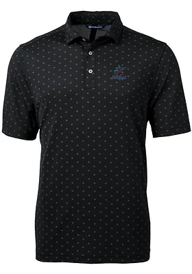Cutter and Buck Miami Marlins Mens Black Virtue Eco Pique Tile Short Sleeve Polo