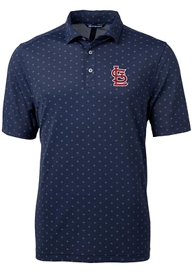 Cutter and Buck St Louis Cardinals Mens Navy Blue STL Logo Virtue Eco Pique Tile Short Sleeve Polo