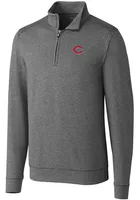 Cutter and Buck Cincinnati Reds Mens Charcoal Shoreline Heathered Long Sleeve 1/4 Zip Pullover