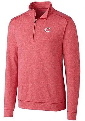 Cutter and Buck Cincinnati Reds Mens Red Shoreline Heathered Long Sleeve 1/4 Zip Pullover