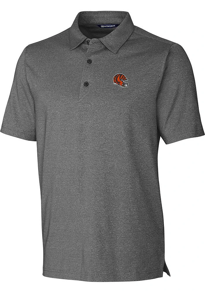 Cutter and Buck Cincinnati Bengals Mens Charcoal Helmet Forge Heathered Short Sleeve Polo