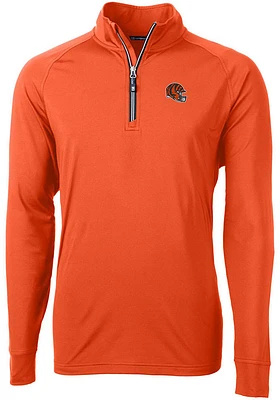 Cutter and Buck Cincinnati Bengals Mens Orange Helmet Adapt Eco Knit Long Sleeve 1/4 Zip Pullove..