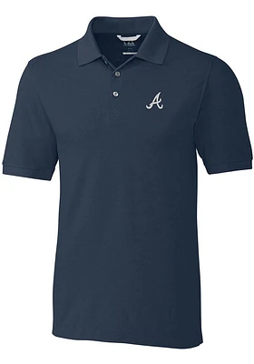 Cutter and Buck Atlanta Braves Mens Navy Blue Advantage Short Sleeve Polo