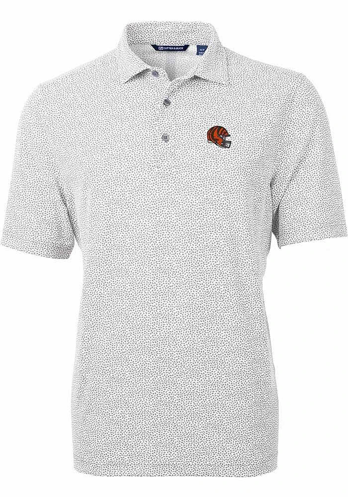 Cutter and Buck Cincinnati Bengals Mens Grey Helmet Virtue Eco Pique Botanical Short Sleeve Polo