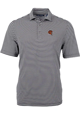 Cutter and Buck Cincinnati Bengals Mens Helmet Virtue Eco Pique Stripe Short Sleeve Polo